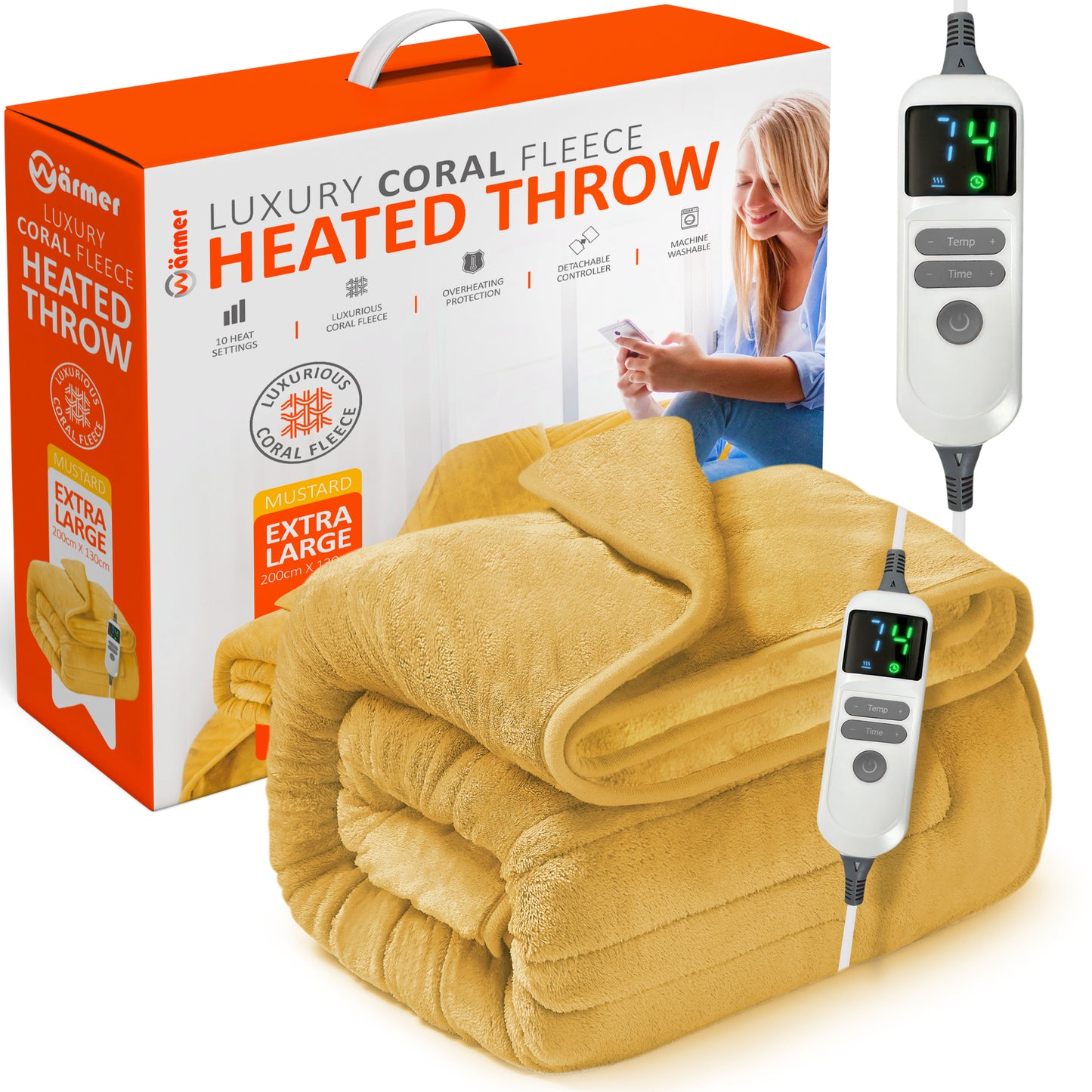 Electric Heated Throw Blanket Digital Controller Timer, 9 Heat Setting, Auto Shutoff 120W