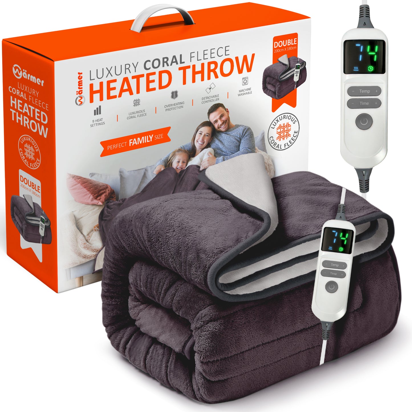 Electric Heated Throw Blanket Digital Controller Timer, 9 Heat Setting, Auto Shutoff 120W