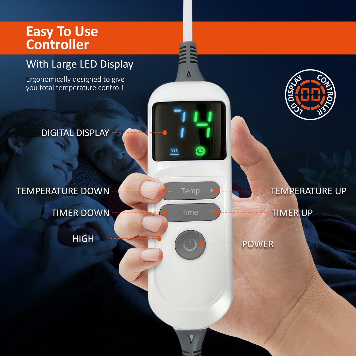 Electric Heated Throw Blanket Digital Controller Timer, 9 Heat Setting, Auto Shutoff 120W