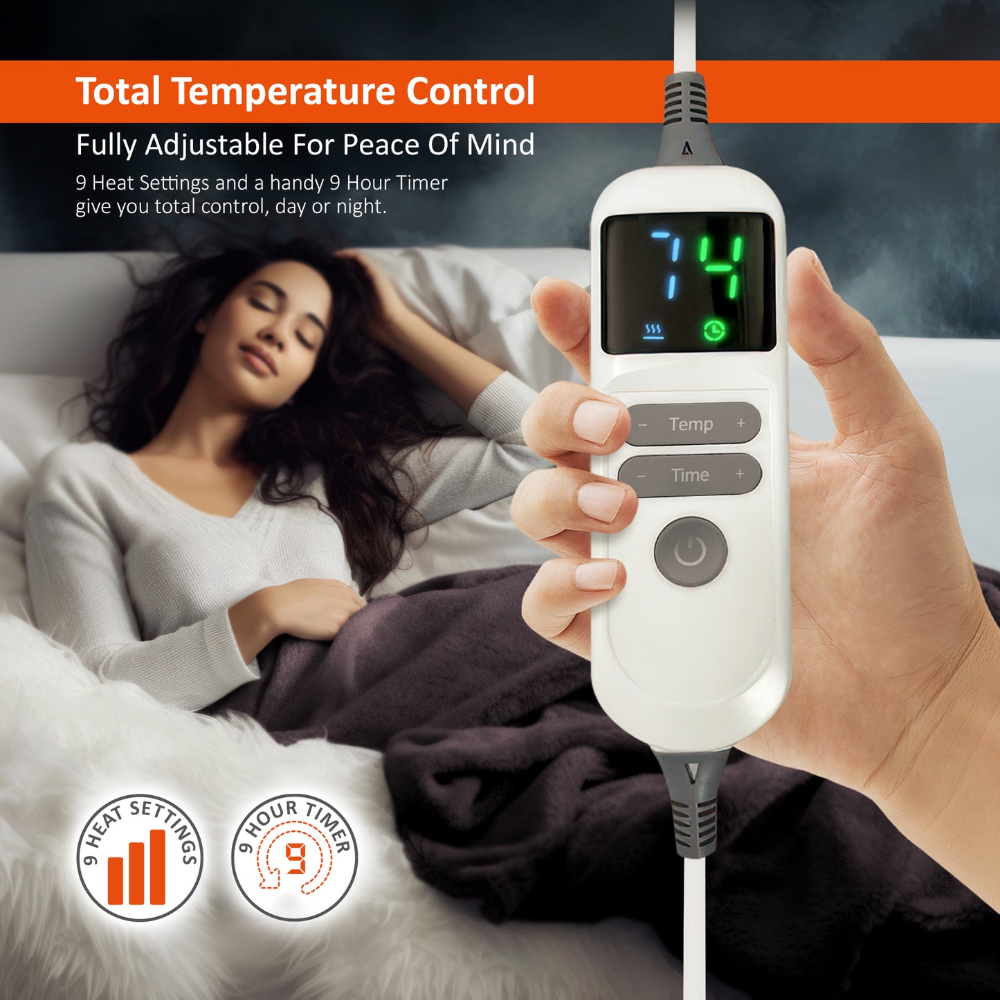 Electric Heated Throw Blanket Digital Controller Timer, 9 Heat Setting, Auto Shutoff 120W