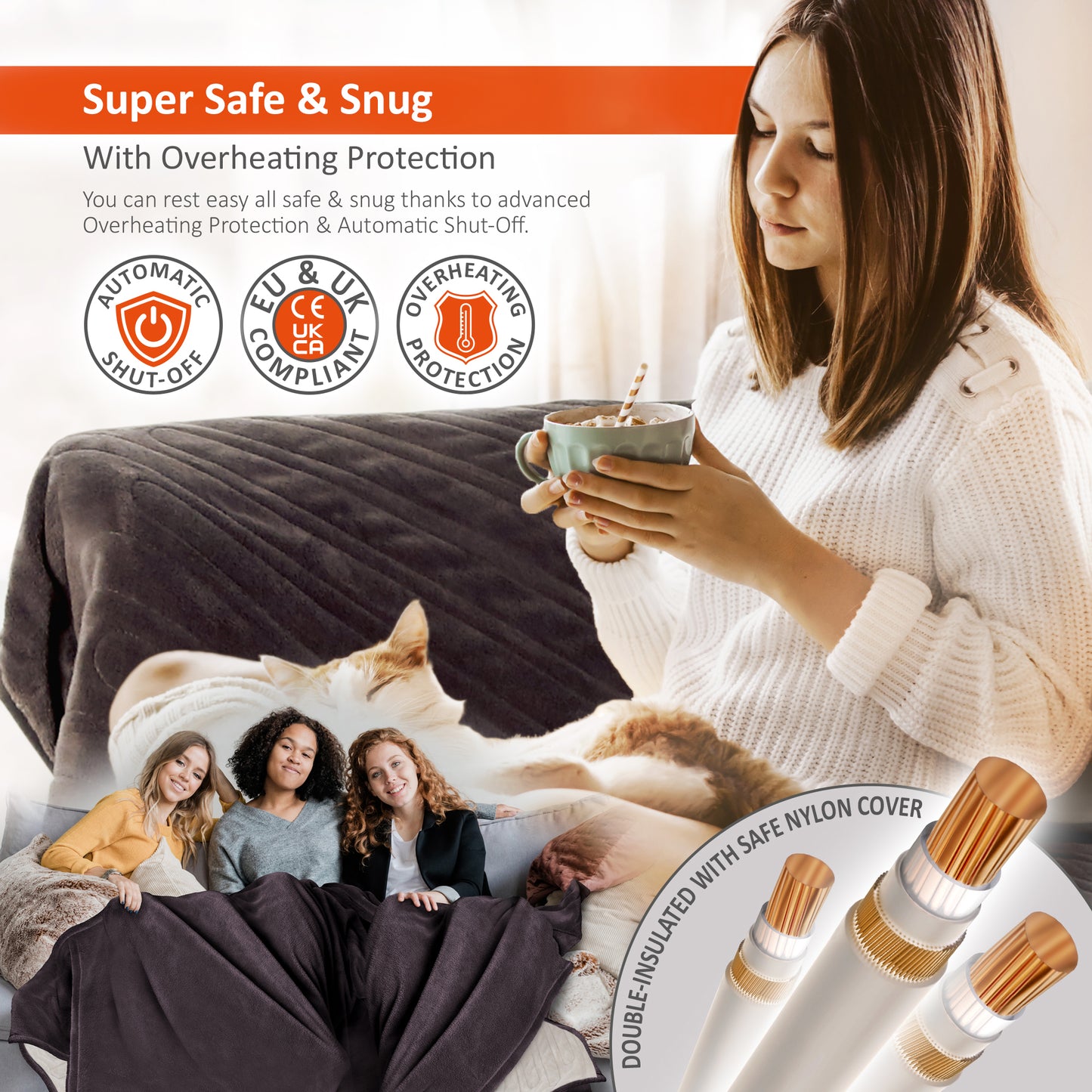 Electric Heated Throw Blanket Digital Controller Timer, 9 Heat Setting, Auto Shutoff 120W