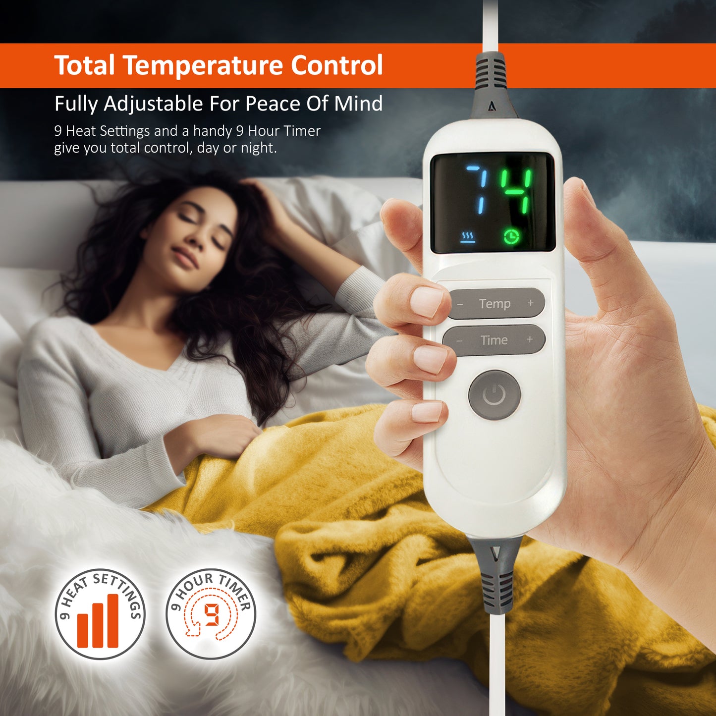 Electric Heated Throw Blanket Digital Controller Timer, 9 Heat Setting, Auto Shutoff 120W