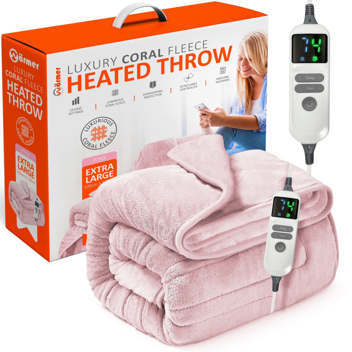 Electric Heated Throw Blanket Digital Controller Timer, 9 Heat Setting, Auto Shutoff 120W
