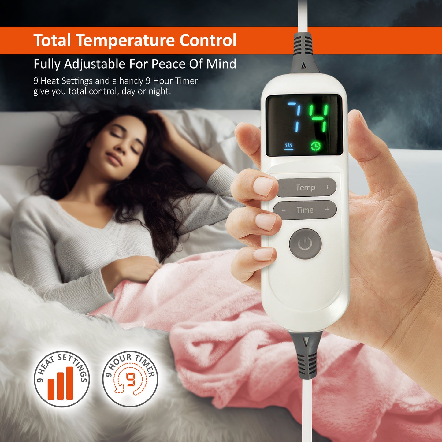 Electric Heated Throw Blanket Digital Controller Timer, 9 Heat Setting, Auto Shutoff 120W