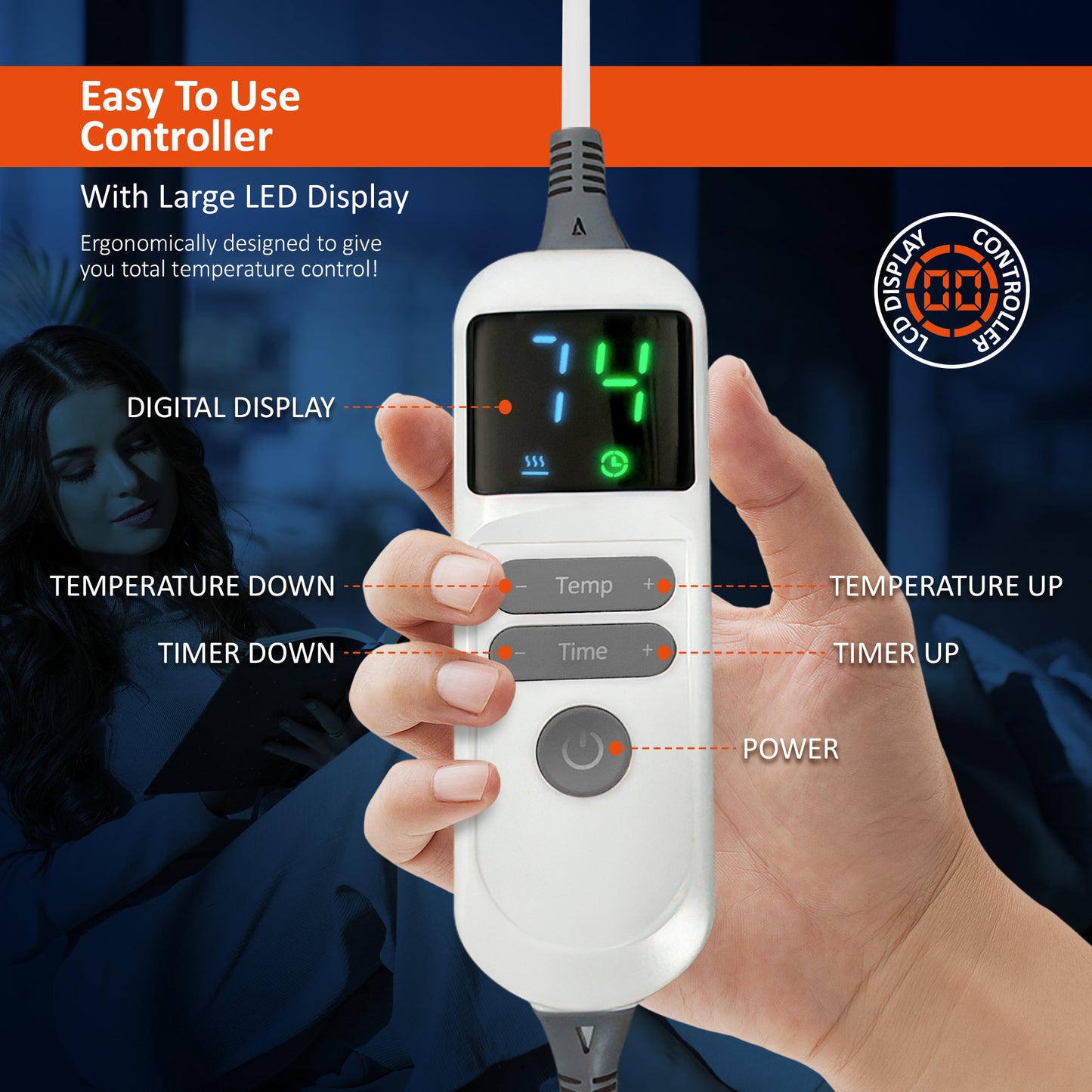 Electric Heated Throw Blanket Digital Controller Timer, 9 Heat Setting, Auto Shutoff 120W