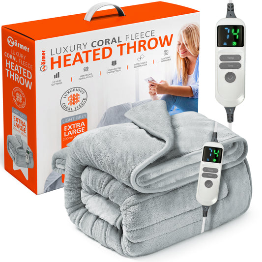 Electric Heated Throw Blanket Digital Controller Timer, 9 Heat Setting, Auto Shutoff 120W