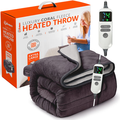 Electric Heated Throw Blanket Digital Controller Timer, 9 Heat Setting, Auto Shutoff 120W