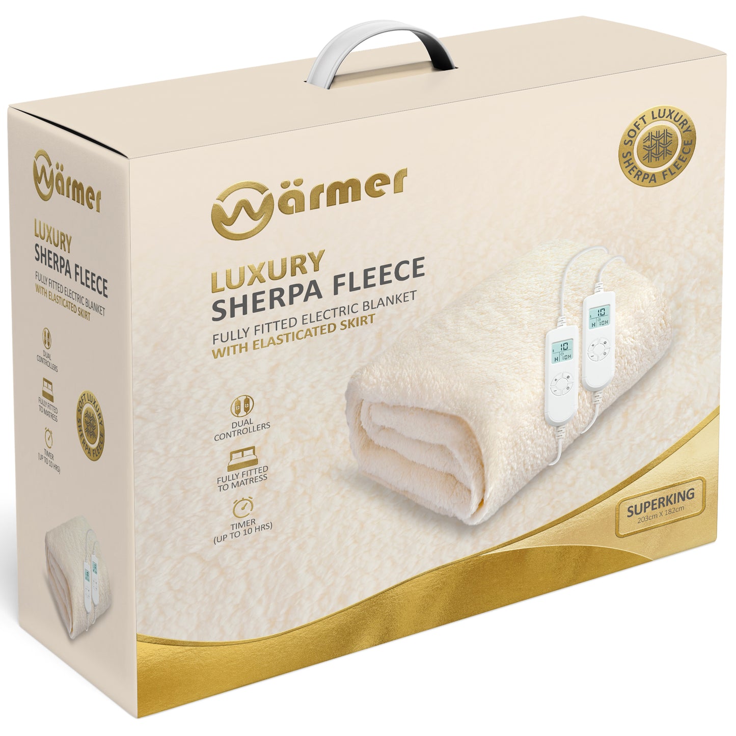 WÄRMER Luxury Fleece Electric Blanket Fully Fitted Heated Mattress Cover, Dual Controller, Machine Washable