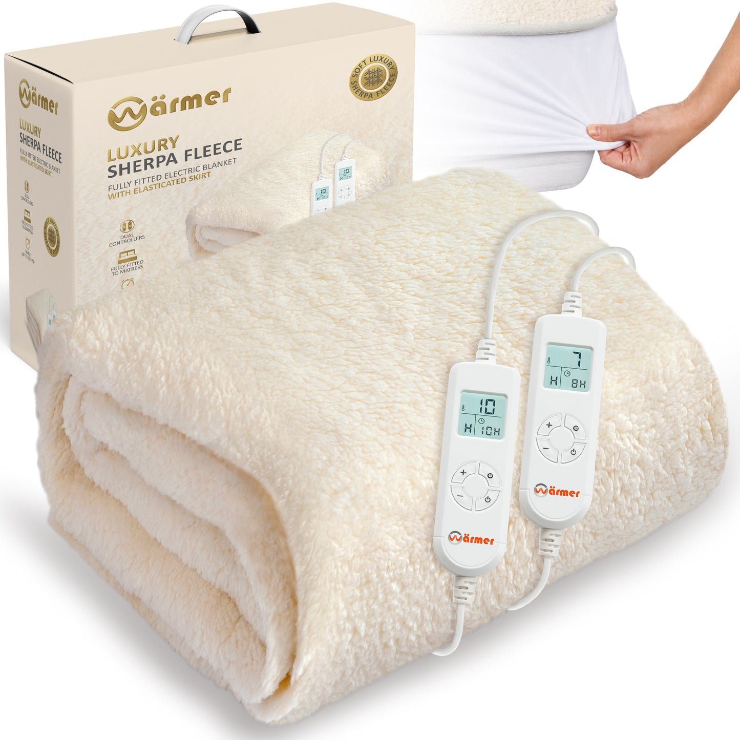 WÄRMER Luxury Fleece Electric Blanket Fully Fitted Heated Mattress Cover, Dual Controller, Machine Washable