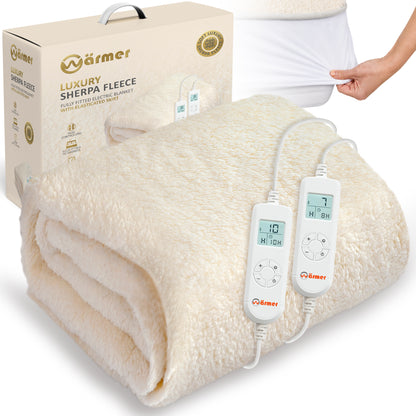 WÄRMER Luxury Fleece Electric Blanket Fully Fitted Heated Mattress Cover, Dual Controller, Machine Washable