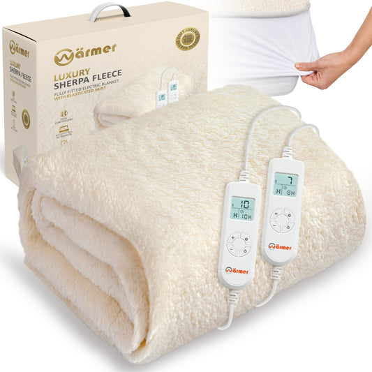 WÄRMER Luxury Fleece Electric Blanket Fully Fitted Heated Mattress Cover, Dual Controller, Machine Washable