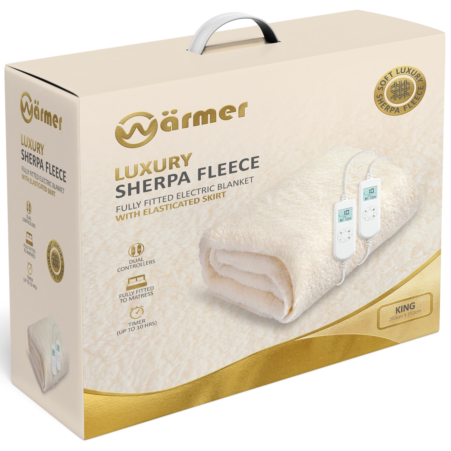 WÄRMER Luxury Fleece Electric Blanket Fully Fitted Heated Mattress Cover, Dual Controller, Machine Washable