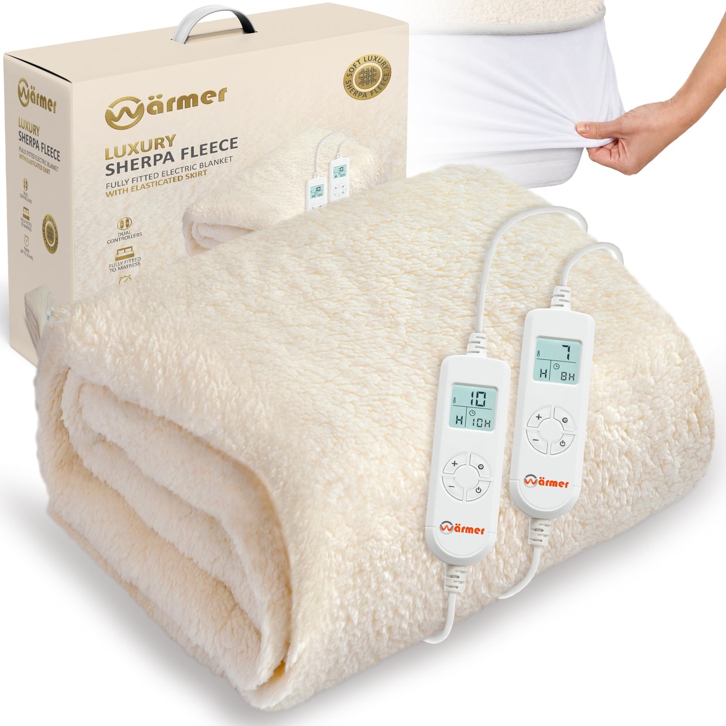 WÄRMER Luxury Fleece Electric Blanket Fully Fitted Heated Mattress Cover, Dual Controller, Machine Washable