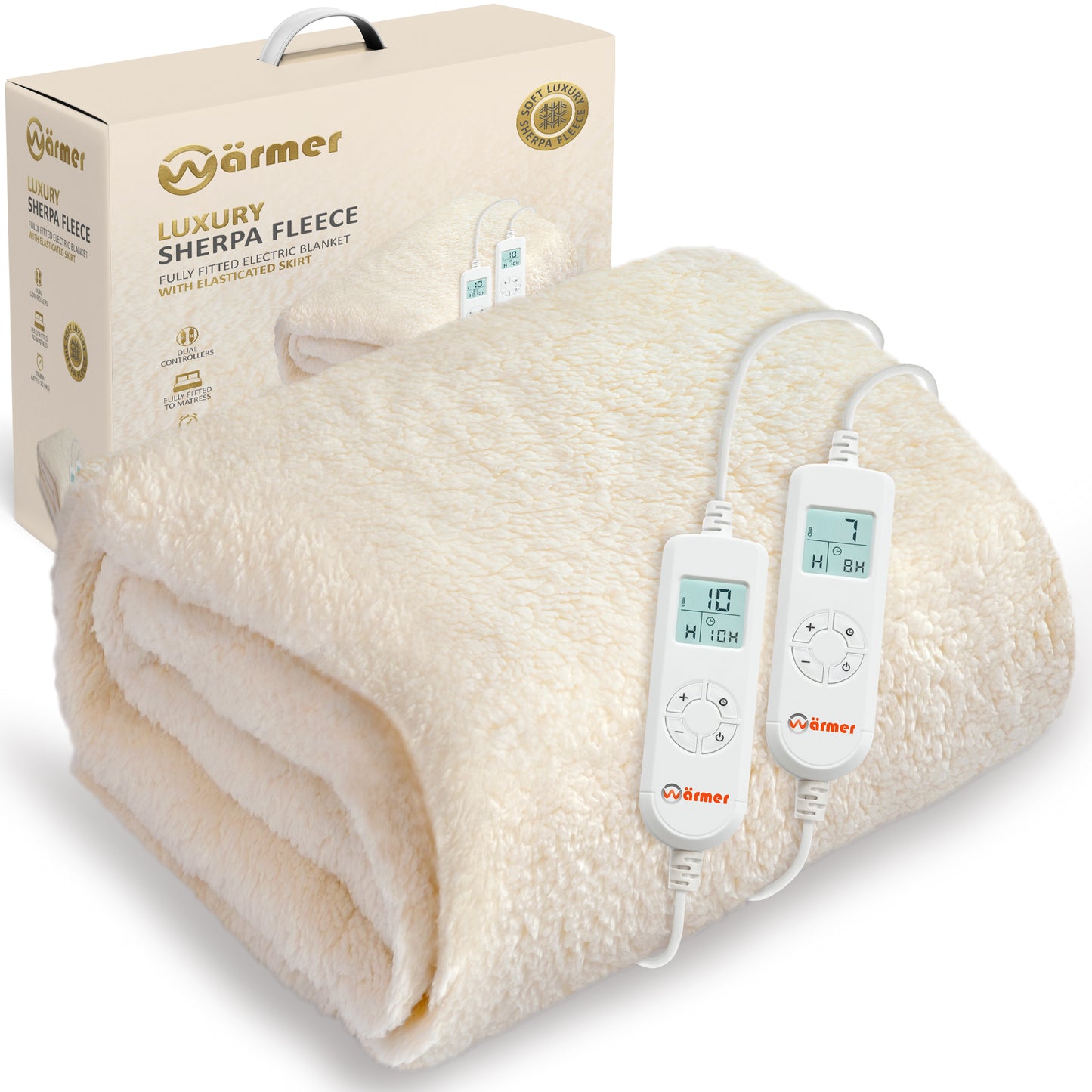 WÄRMER Luxury Fleece Electric Blanket Fully Fitted Heated Mattress Cover, Dual Controller, Machine Washable