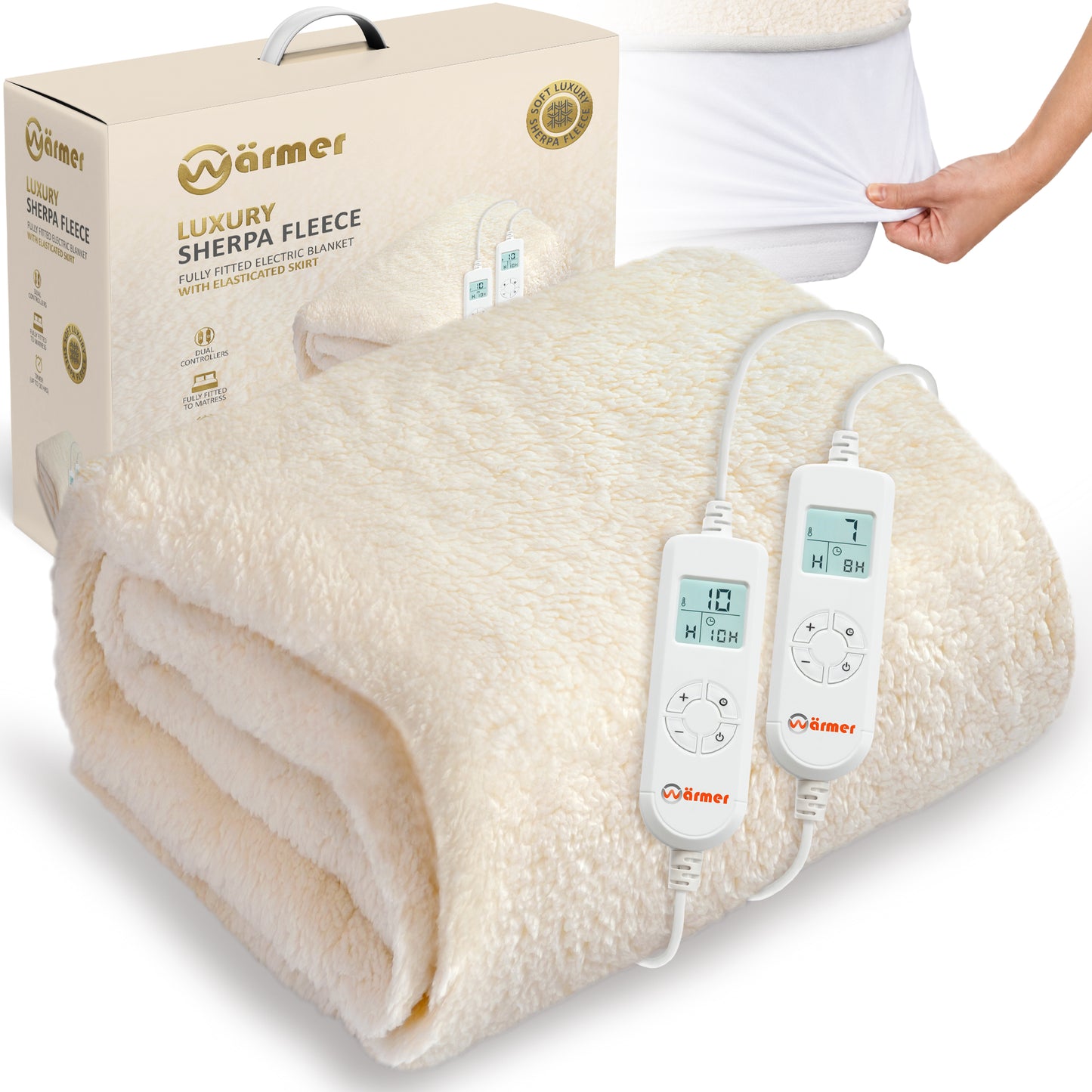 WÄRMER Luxury Fleece Electric Blanket Fully Fitted Heated Mattress Cover, Dual Controller, Machine Washable