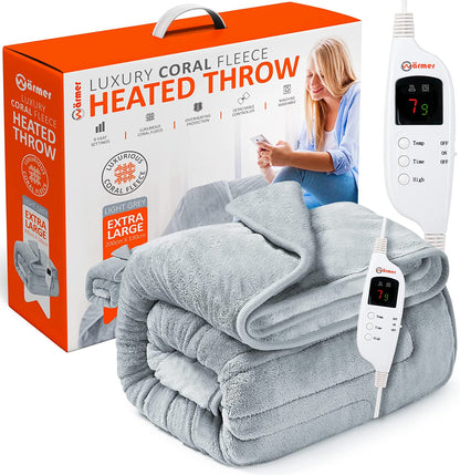 Electric Heated Throw Blanket Digital Controller Timer, 9 Heat Setting, Auto Shutoff 120W