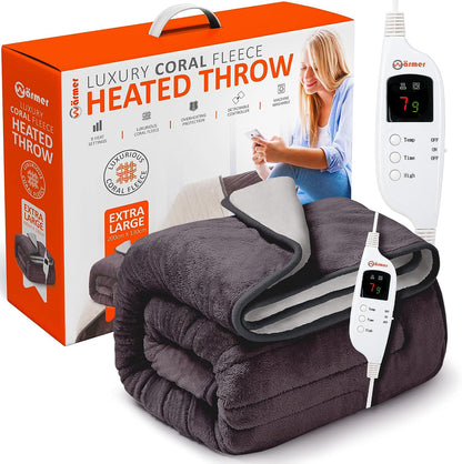 Electric Heated Throw Blanket Digital Controller Timer, 9 Heat Setting, Auto Shutoff 120W