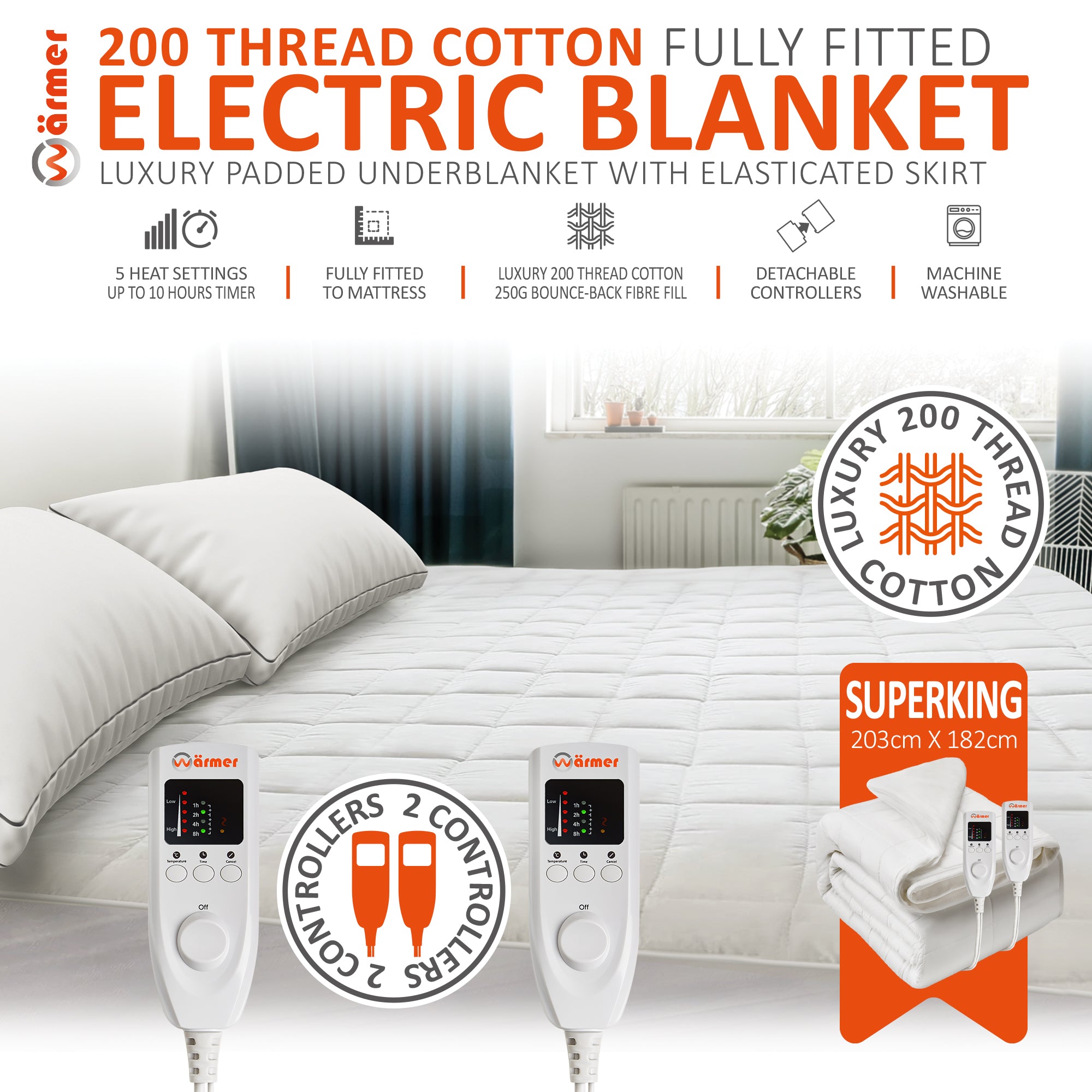 Warmer 200 Thread Cotton Fully Fitted Electric Blanket WarmerBlankets