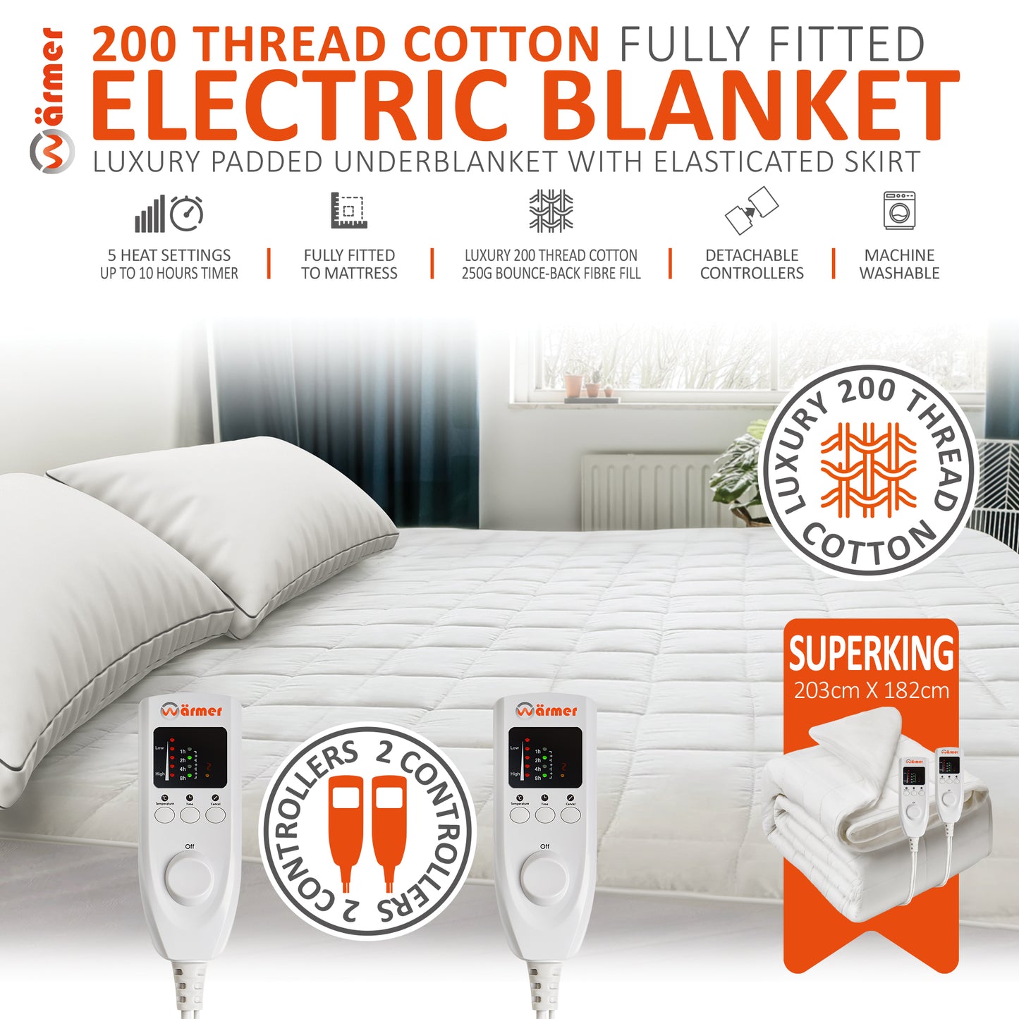 Wärmer 200 Thread Cotton Fully Fitted Electric Blanket